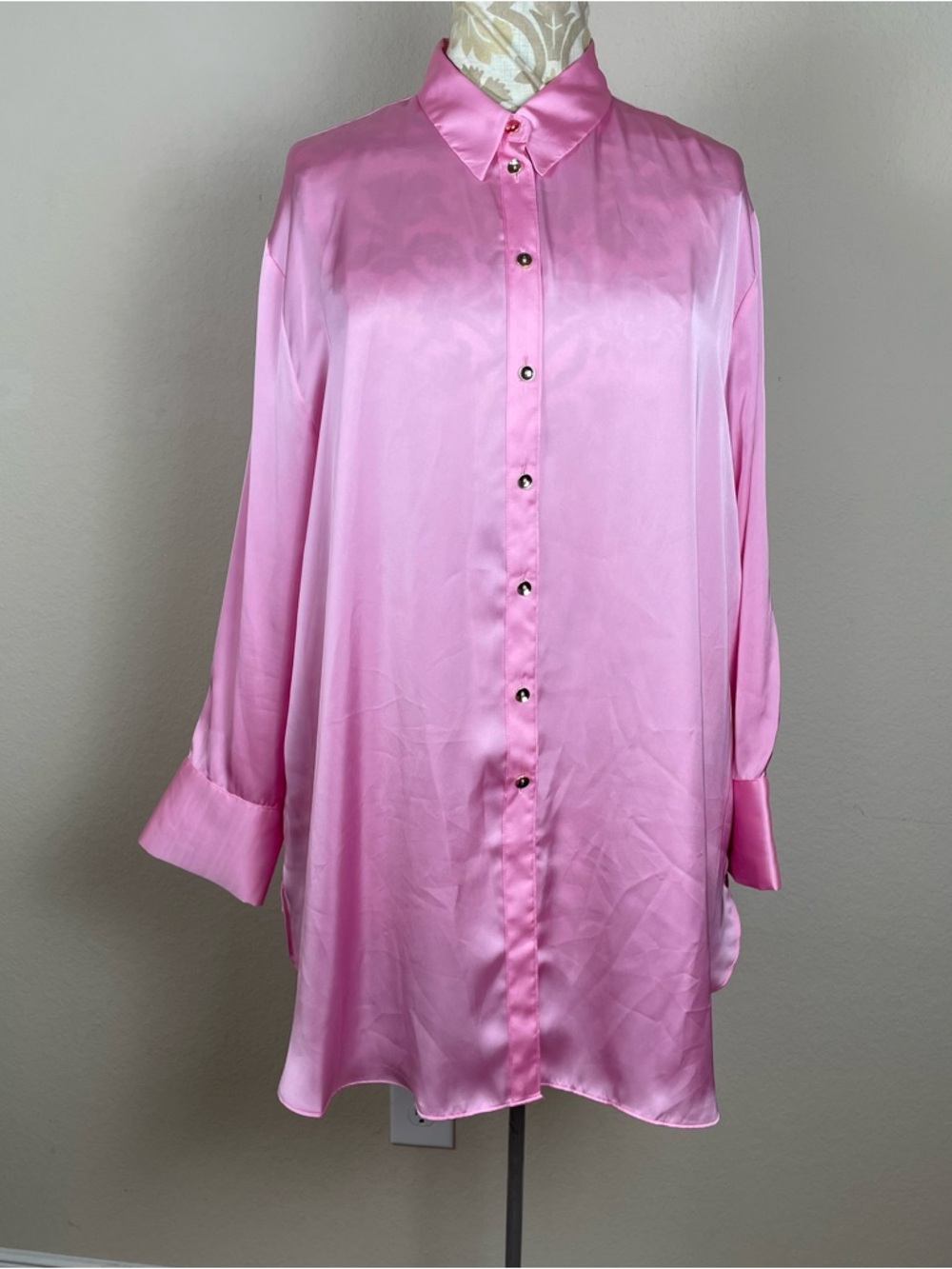 Cato Pink Satin Button-Up Blouse - XL